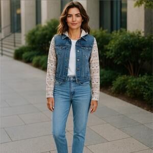 Wallflower Authentic Denim Hoodie Jacket With Knit Sleeves Size S